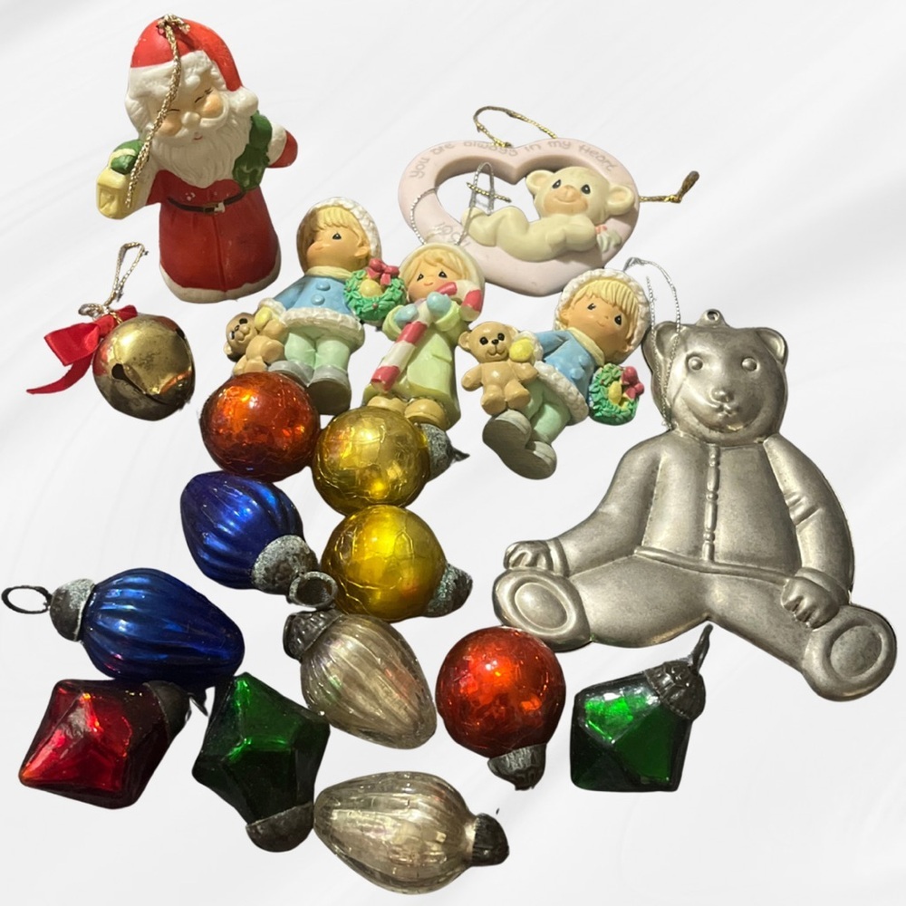 Vintage Holiday Ornaments: Precious Moments, Mercury Glass, Metal Bear